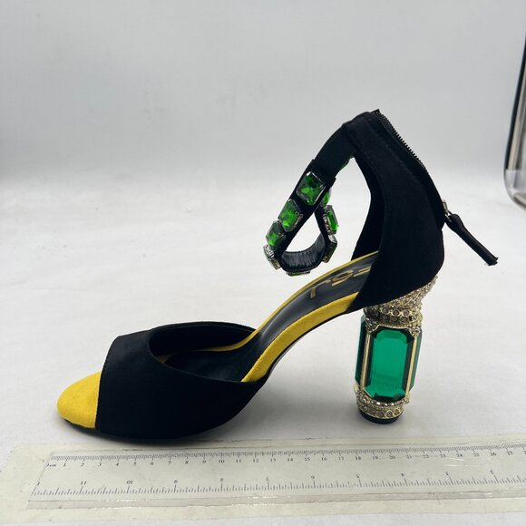 FSJ Black Open Toe Stylish Sandal Ankle Strap Crystal Heels Wedding Party Shoes - Picture 2 of 8